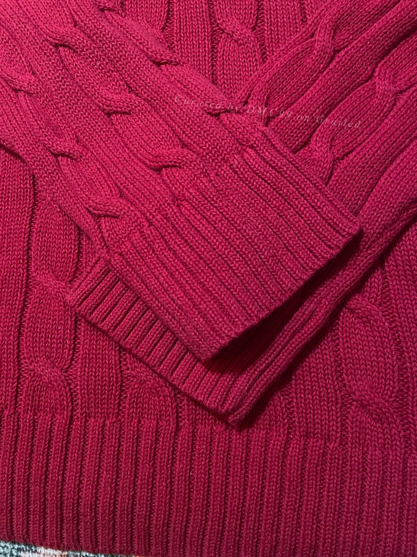 RALPH LAUREN Red Cable Knit Pony Pullover