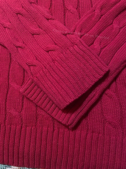 RALPH LAUREN Red Cable Knit Pony Pullover