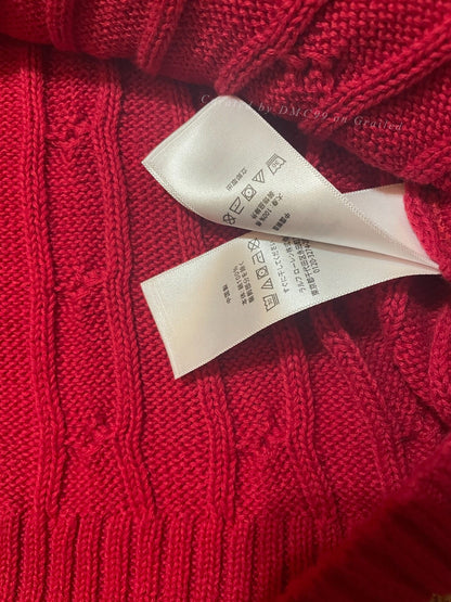 RALPH LAUREN Red Cable Knit Pony Pullover