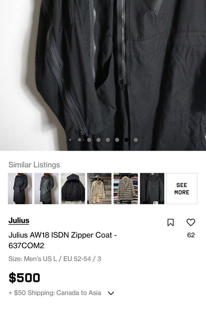 Julius 18AW Multi-Zip Long Coat