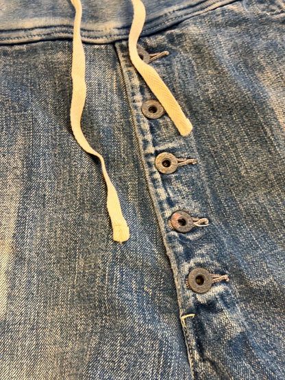 KAPITAL Washed BORO Splatter Drawstring Denim Shorts