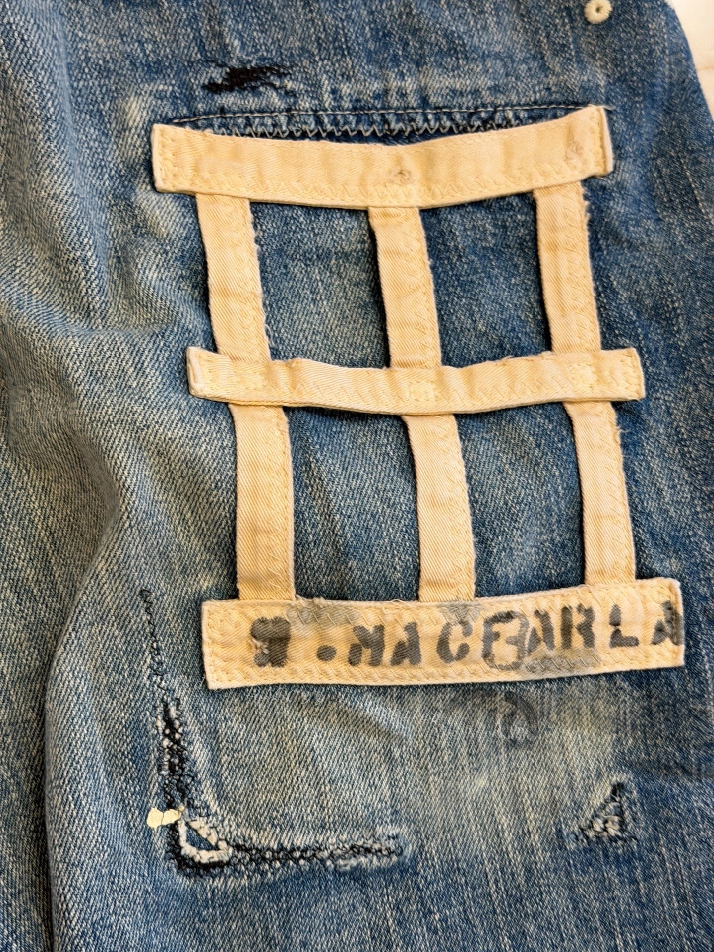 KAPITAL Washed BORO Splatter Drawstring Denim Shorts