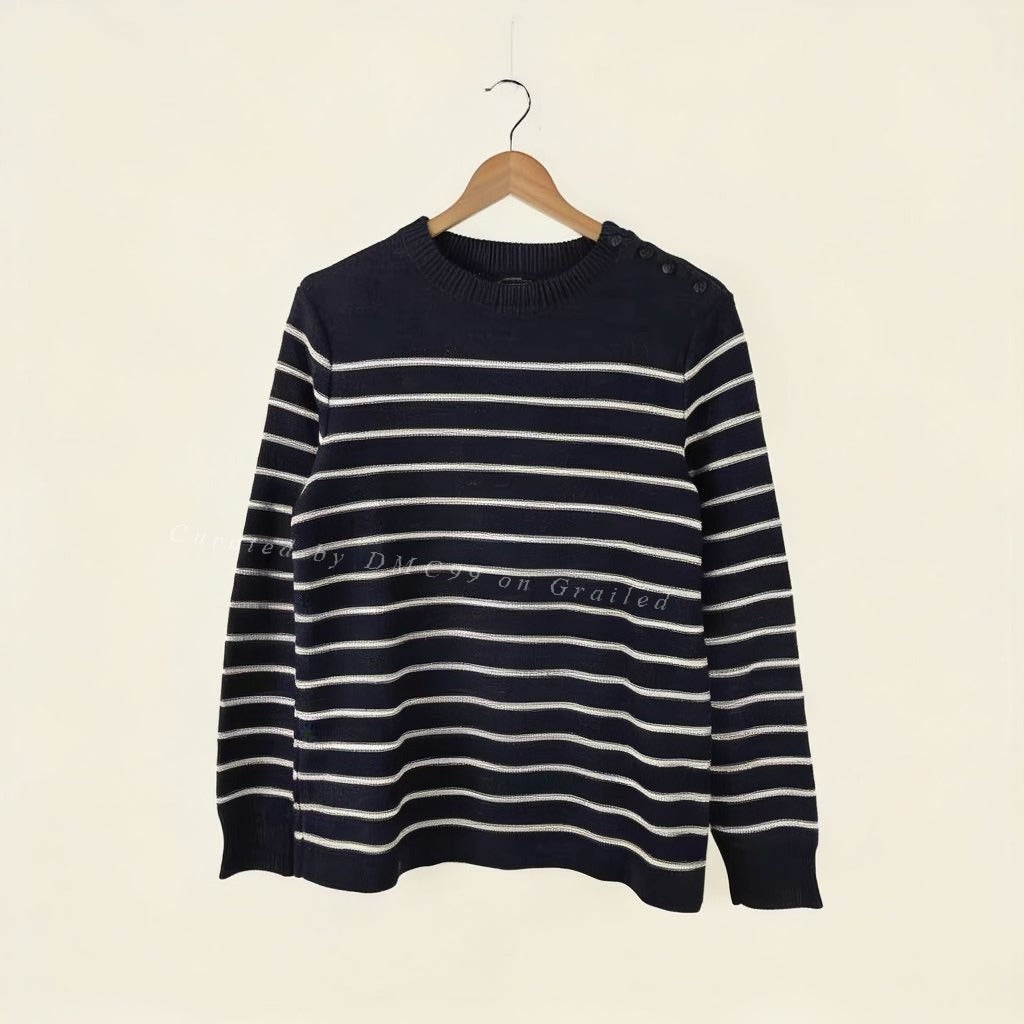 RRL Navy White Stripe Knit Sweater