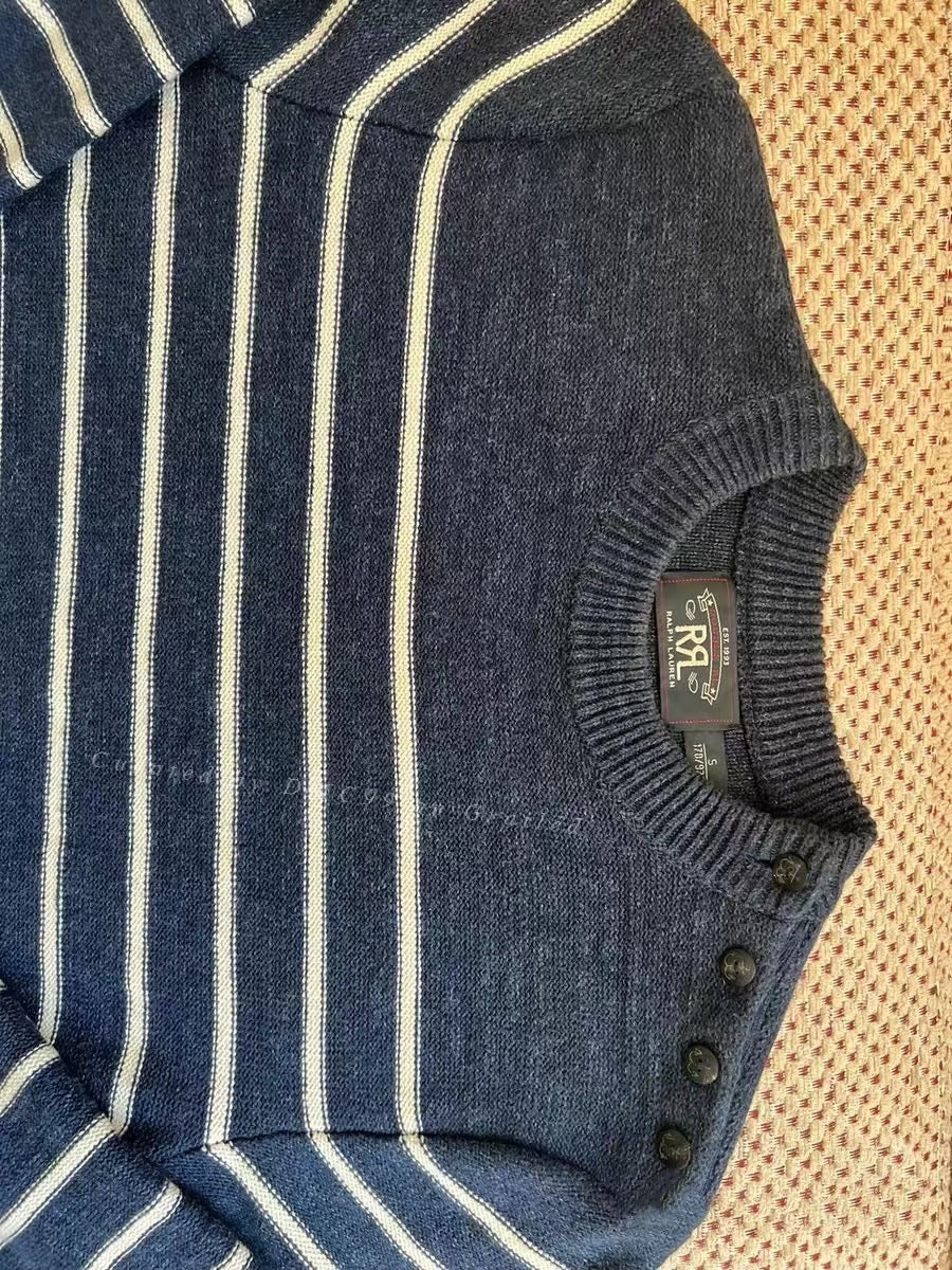 RRL Navy White Stripe Knit Sweater
