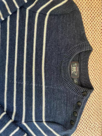 RRL Navy White Stripe Knit Sweater
