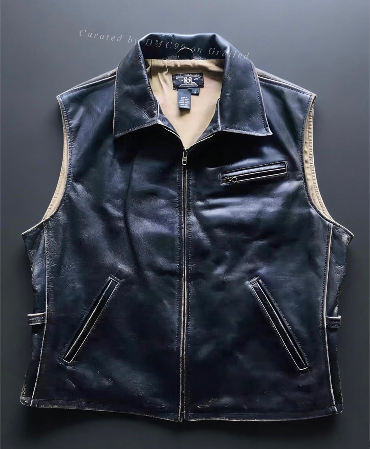 RRL Three-Star Tea Core Leather Vest
