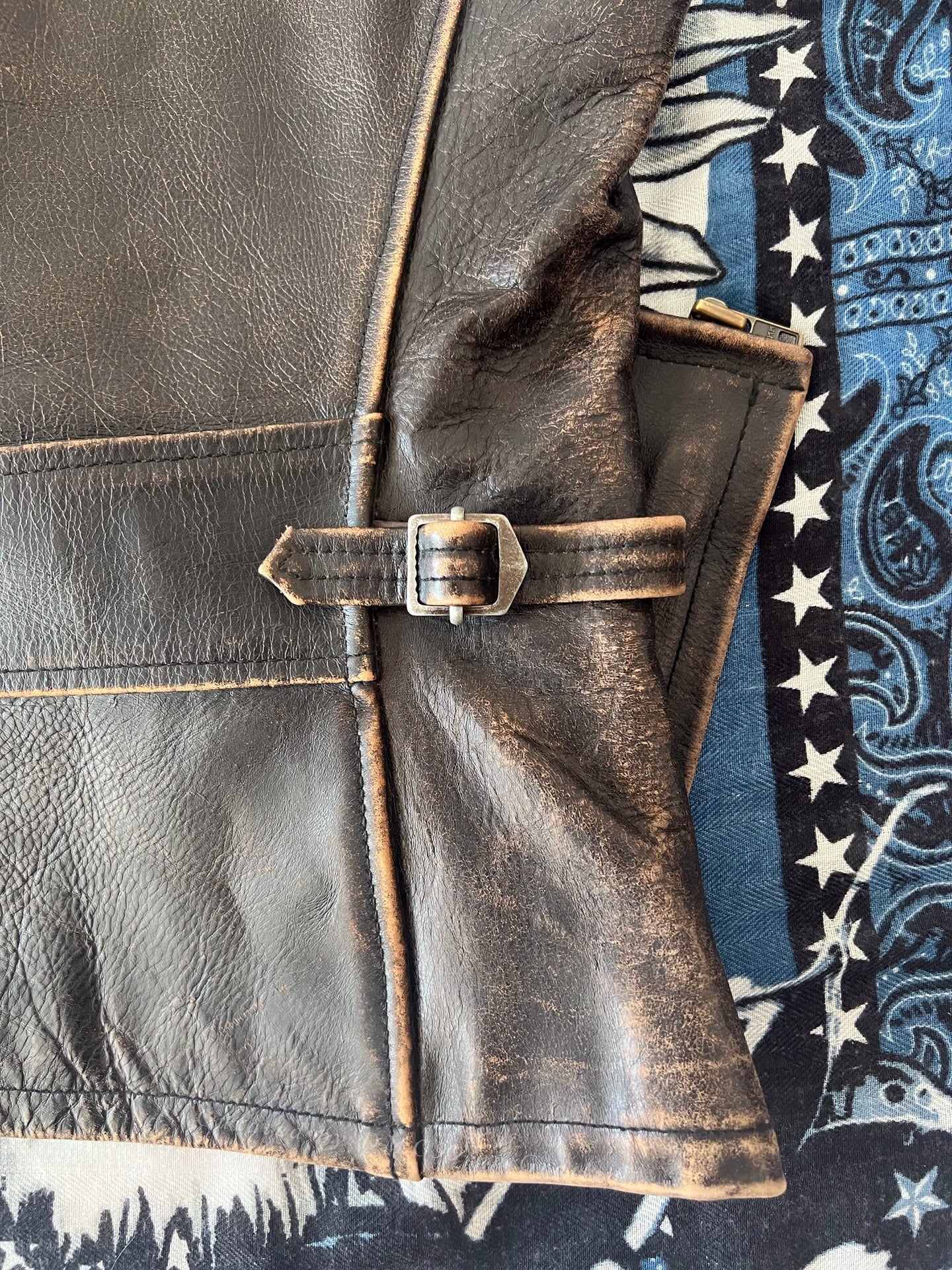 RRL Three-Star Tea Core Leather Vest