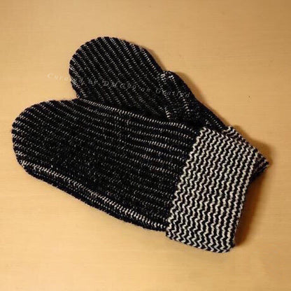 RRL Black White Striped Knit Gloves