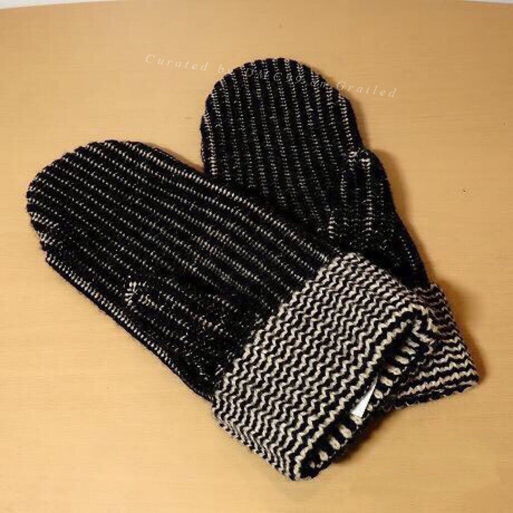 RRL Black White Striped Knit Gloves