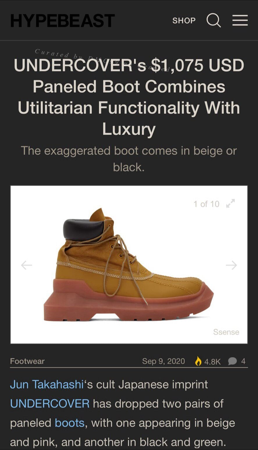 UNDERCOVER 20AW Panelled Lace Up Boots