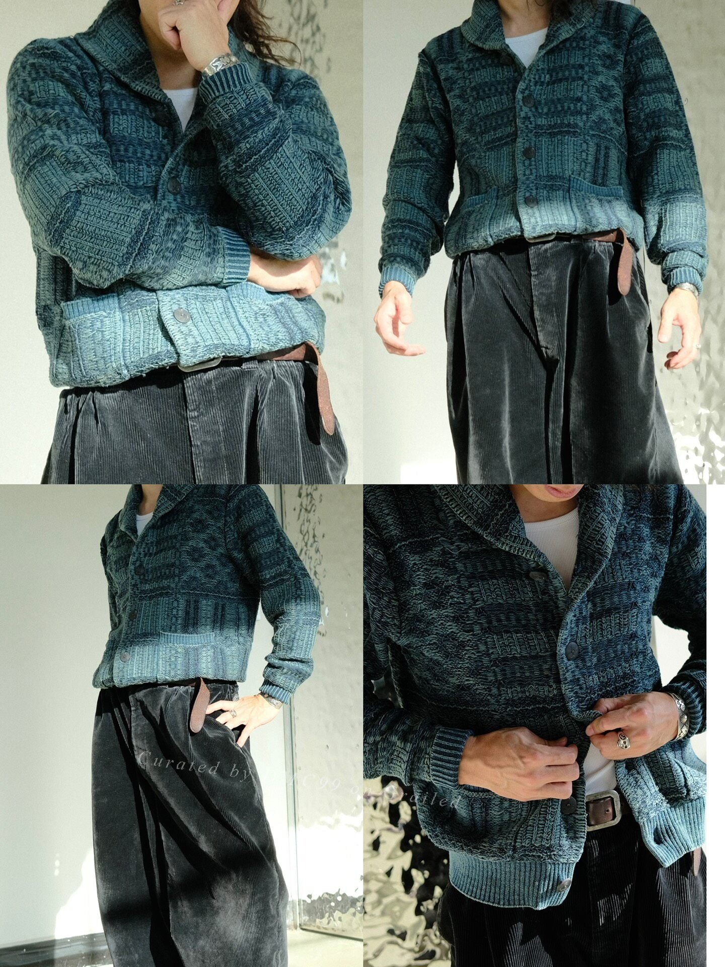 RRL 2025 FW Jacquard Shawl Collar Blue Cardigan