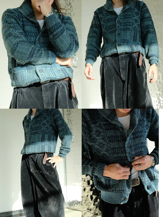 RRL 2025 FW Jacquard Shawl Collar Blue Cardigan