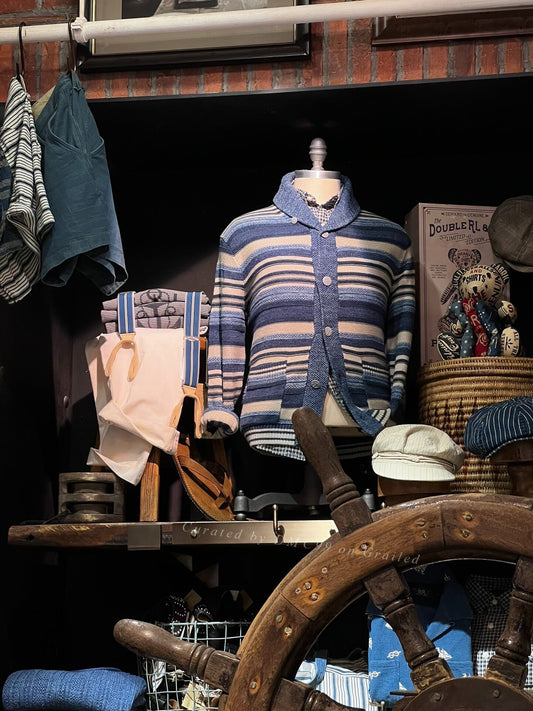 RRL 2025 SS Indigo Stripe Knit Cardigan
