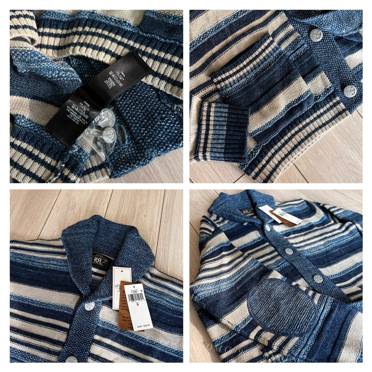RRL 2025 SS Indigo Stripe Knit Cardigan