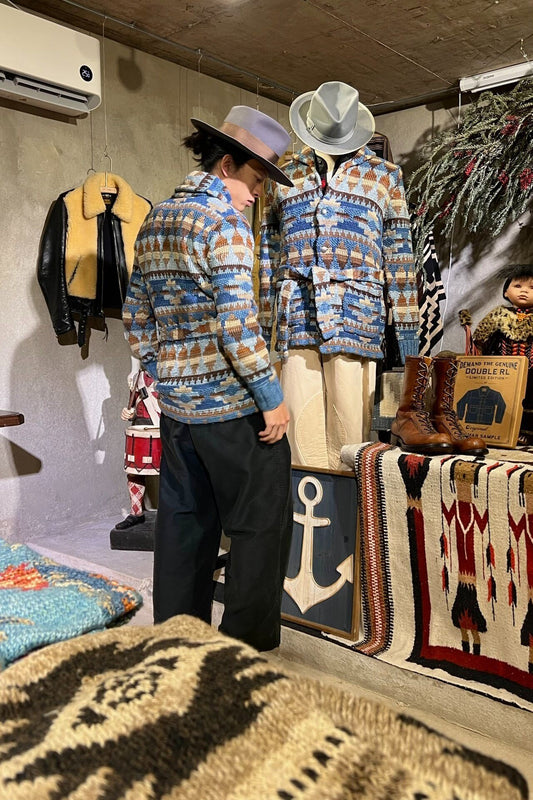 RRL Indian Totem Shawl Collar Sweater