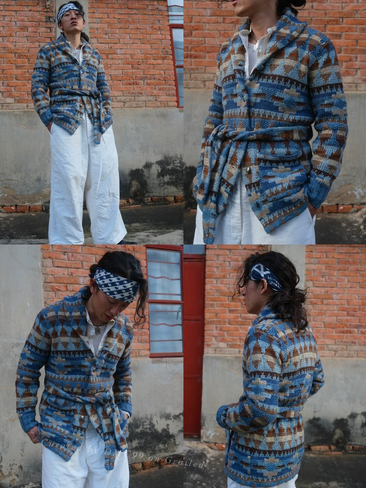 RRL Indian Totem Argyle Shawl Collar Sweater