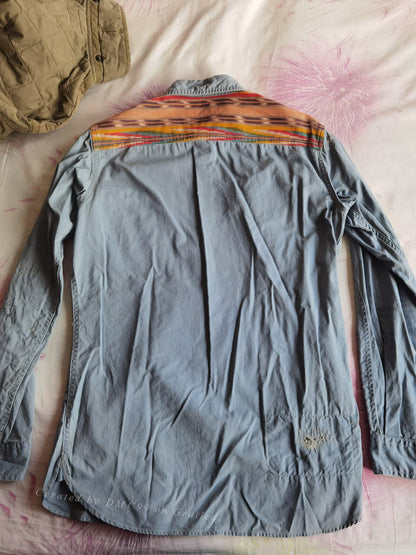 RRL Distressed Sashiko Patch Western Shirt