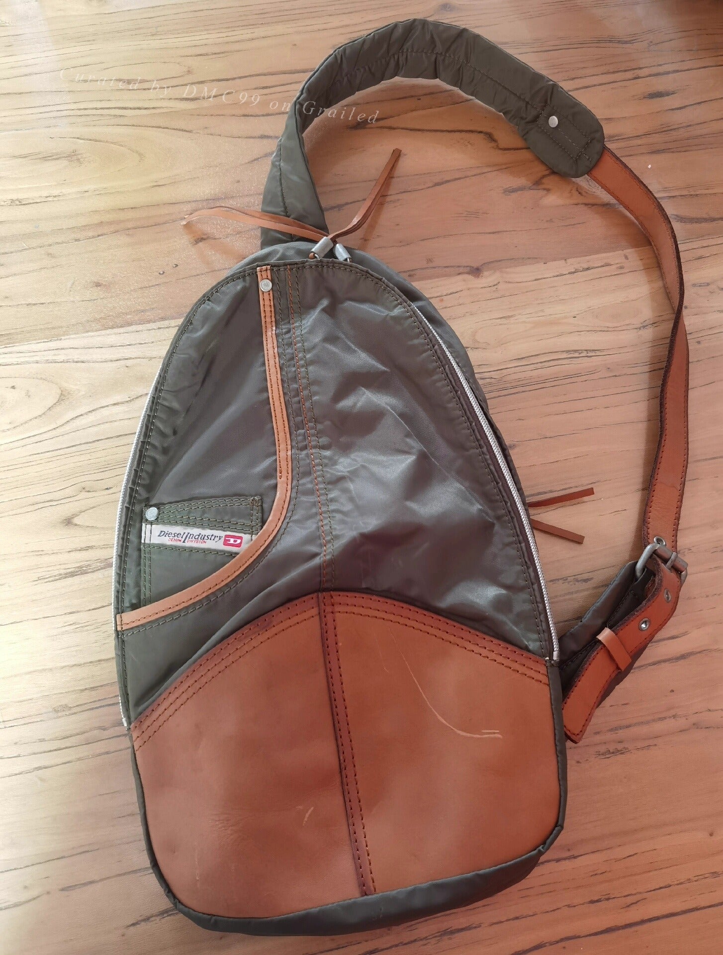 Diesel Military Green Leather Chest Bag