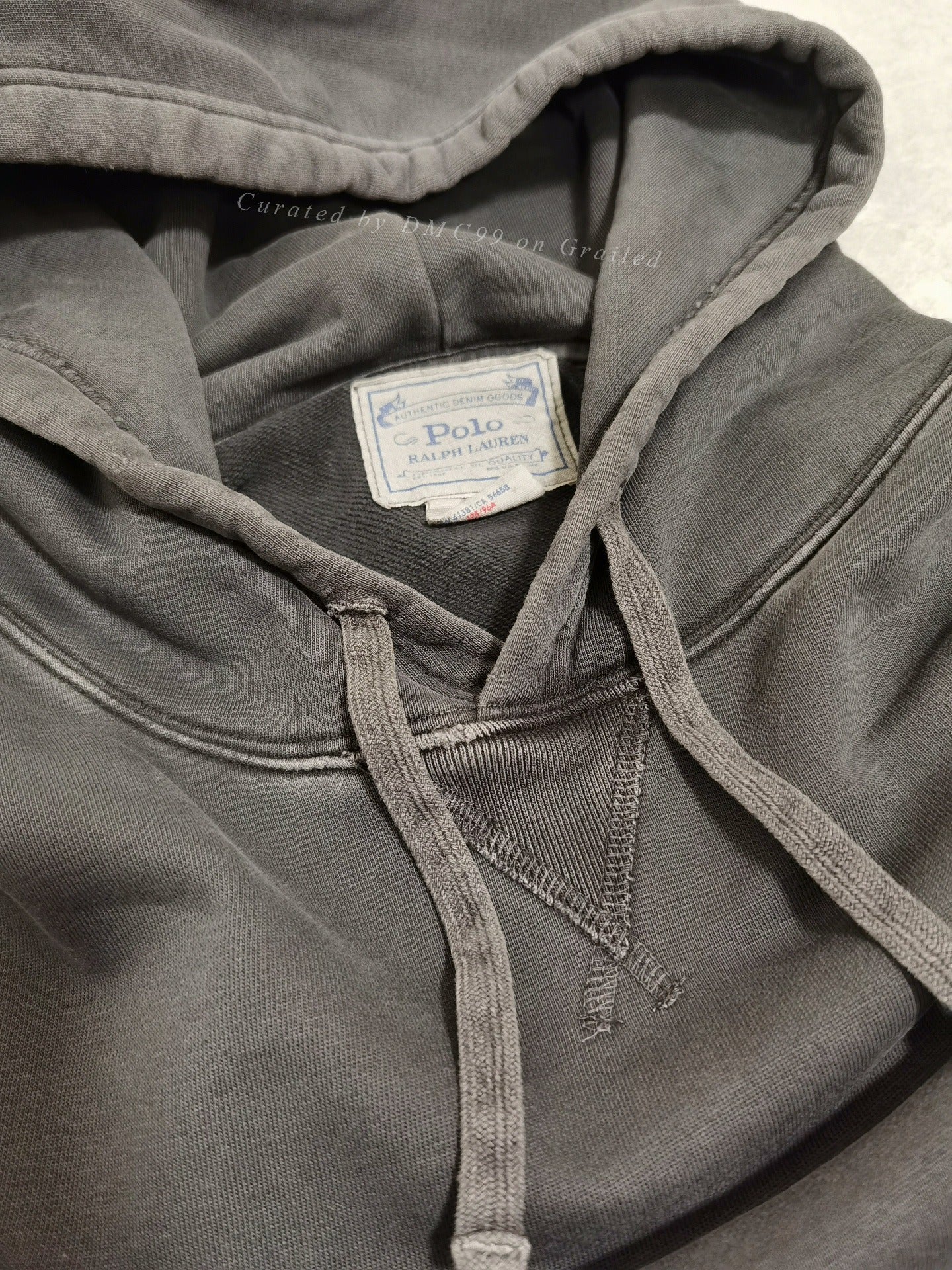 Ralph Lauren Distressed Charcoal Black Hoodie