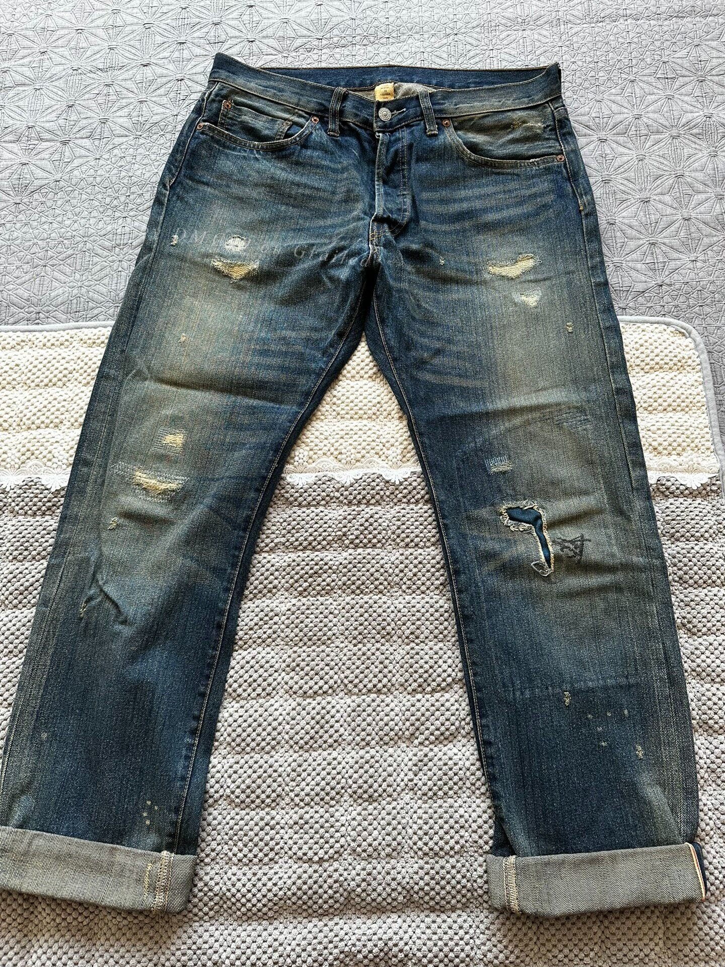 RRL Selvedge Distressed Patchwork Jeans