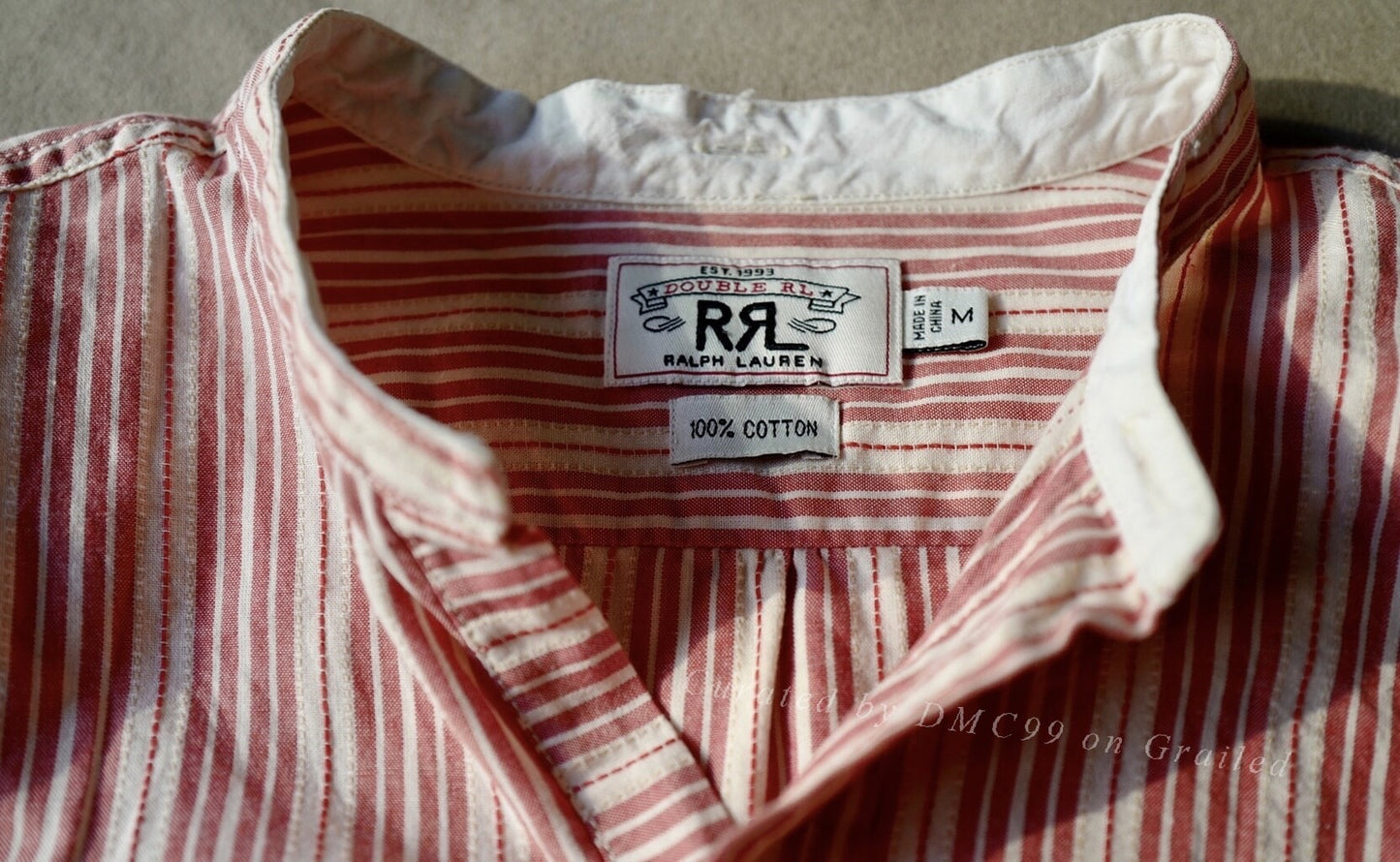 RRL Vintage Pink White Stripe Henley M