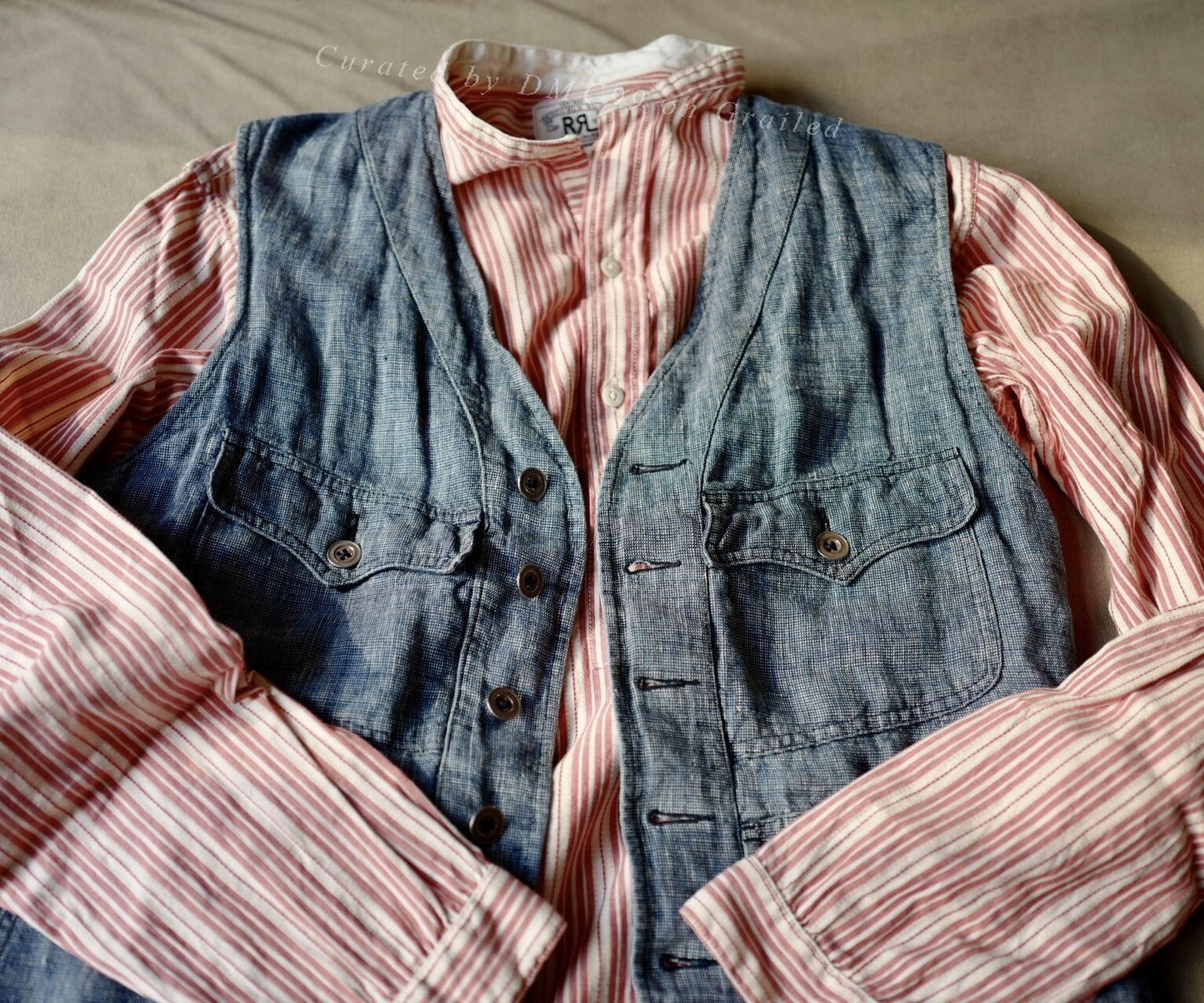 RRL Vintage Pink White Stripe Henley M
