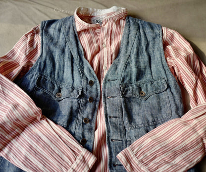 RRL Vintage Pink White Stripe Henley M