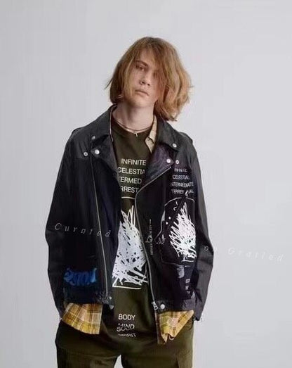 undercovrr Printed Motorcycle Leather Jacket