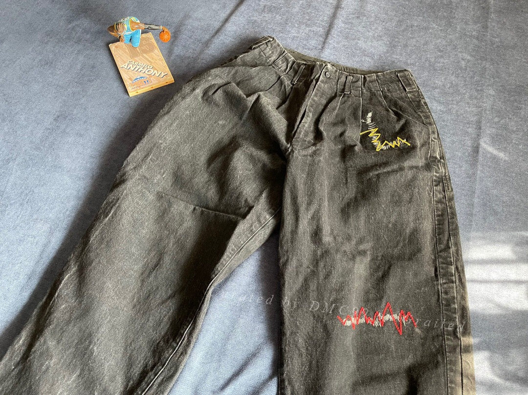 Yohji Yamamoto Washed Embroidered Harem Jeans