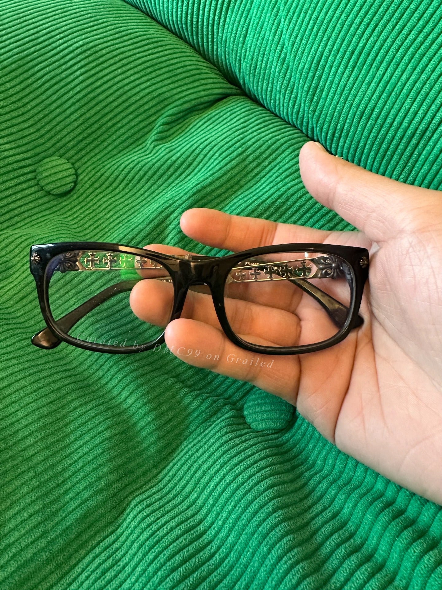 ChromeHearts Silver Cross Carved Black Glasses