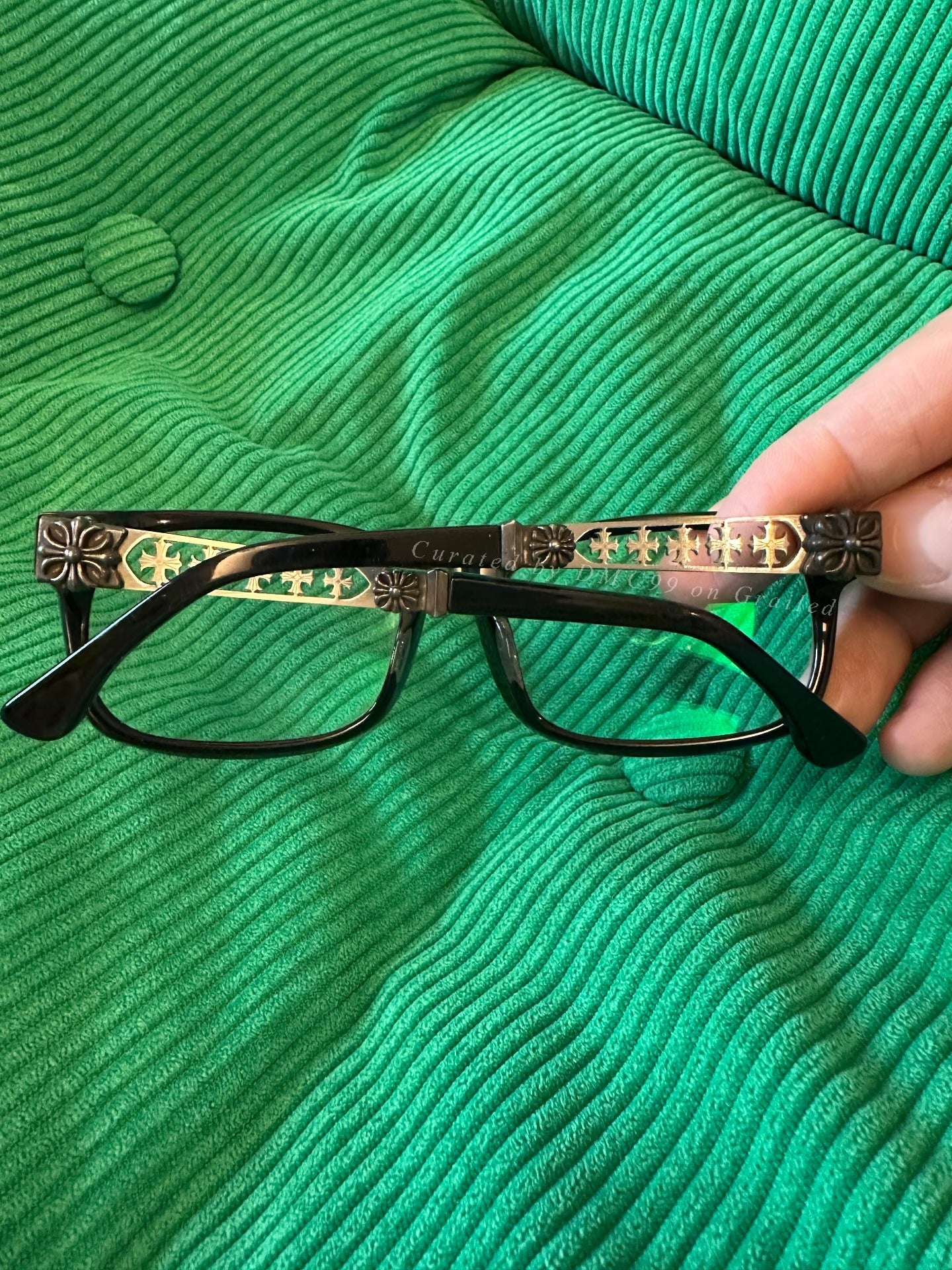 ChromeHearts Silver Cross Carved Black Glasses
