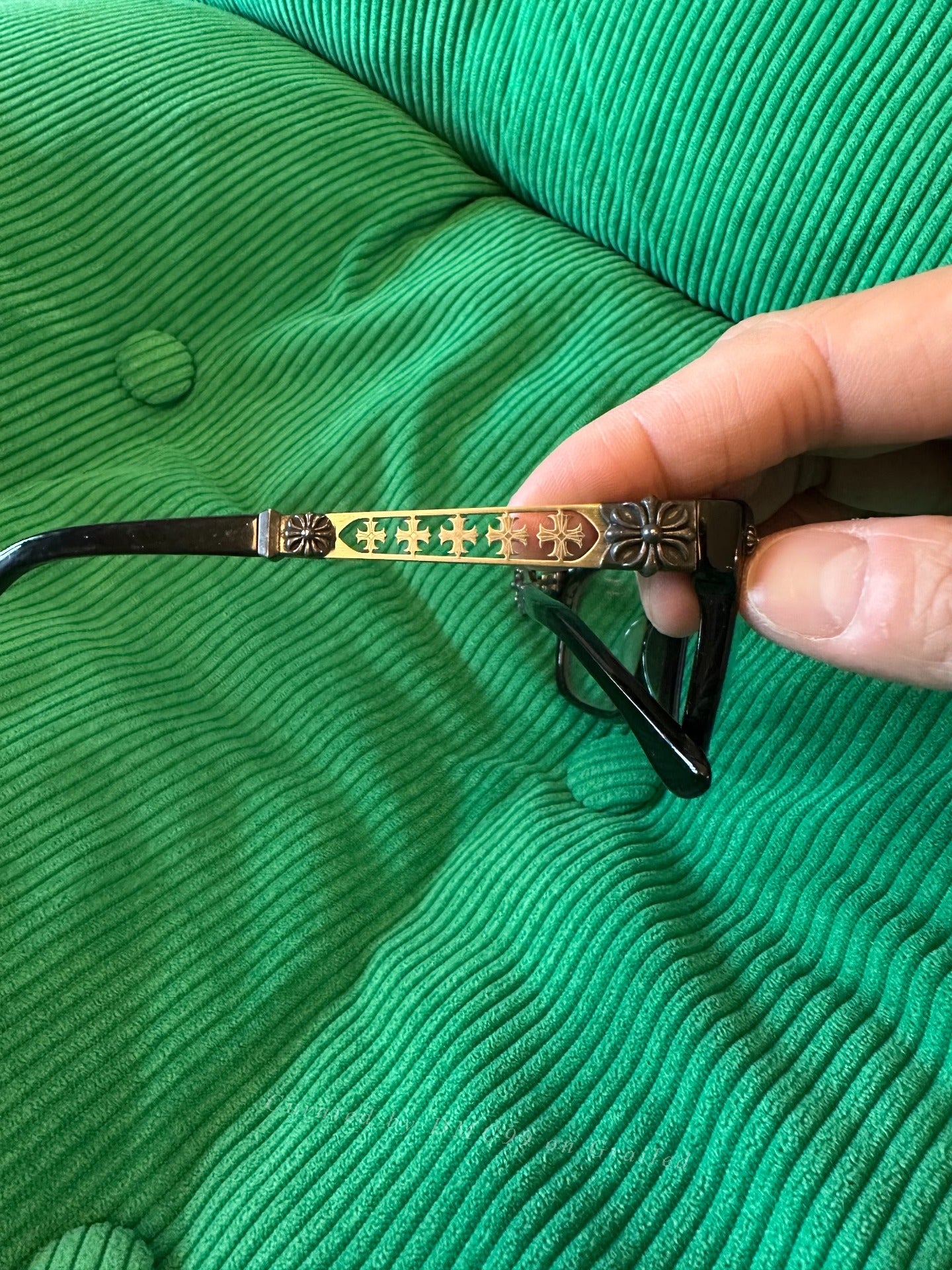 ChromeHearts Silver Cross Carved Black Glasses