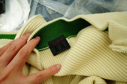 Yohji Yamamoto Green White Knit Sweater