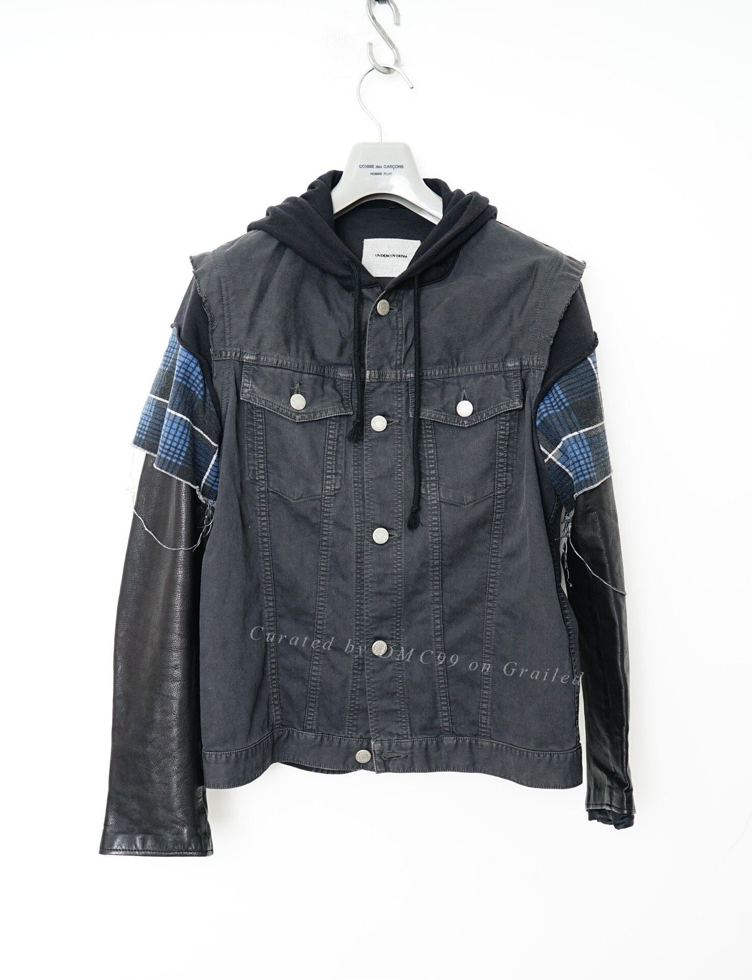 Undercover Patchwork Leather Sleeve Denim Jacket