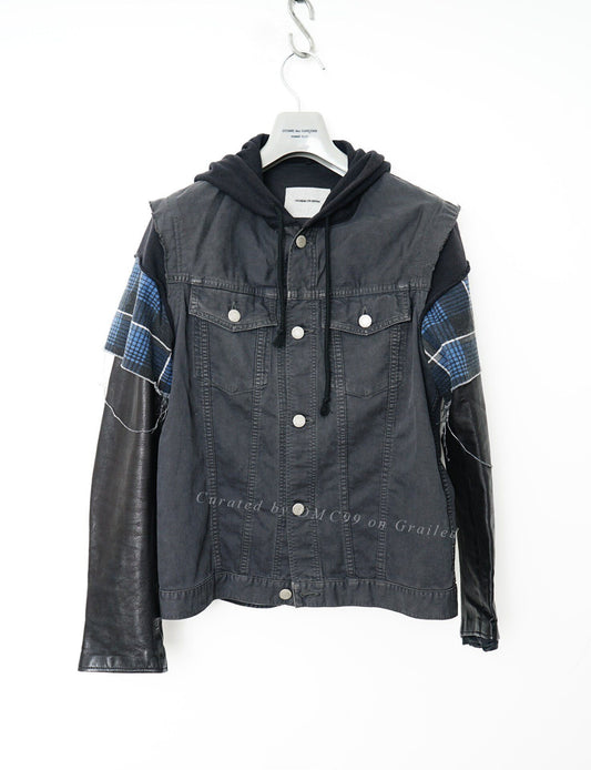 Undercover Patchwork Leather Sleeve Denim Jacket