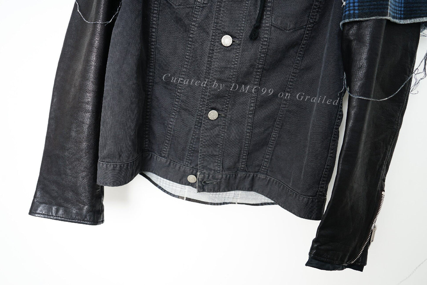 Undercover Patchwork Leather Sleeve Denim Jacket