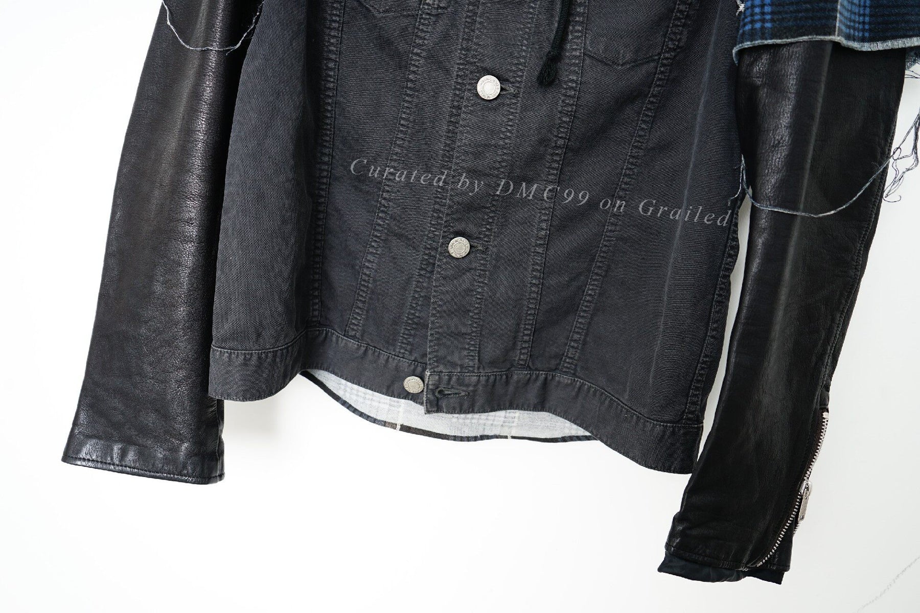 Undercover Patchwork Leather Sleeve Denim Jacket