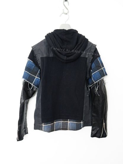 Undercover Patchwork Leather Sleeve Denim Jacket
