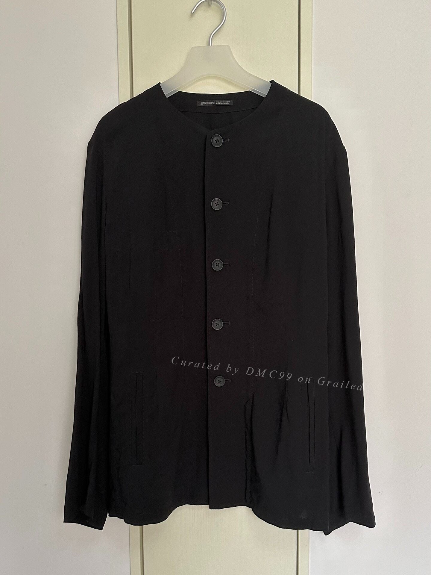 Yohji Yamamoto 20SS Black Collarless Rayon Jacket