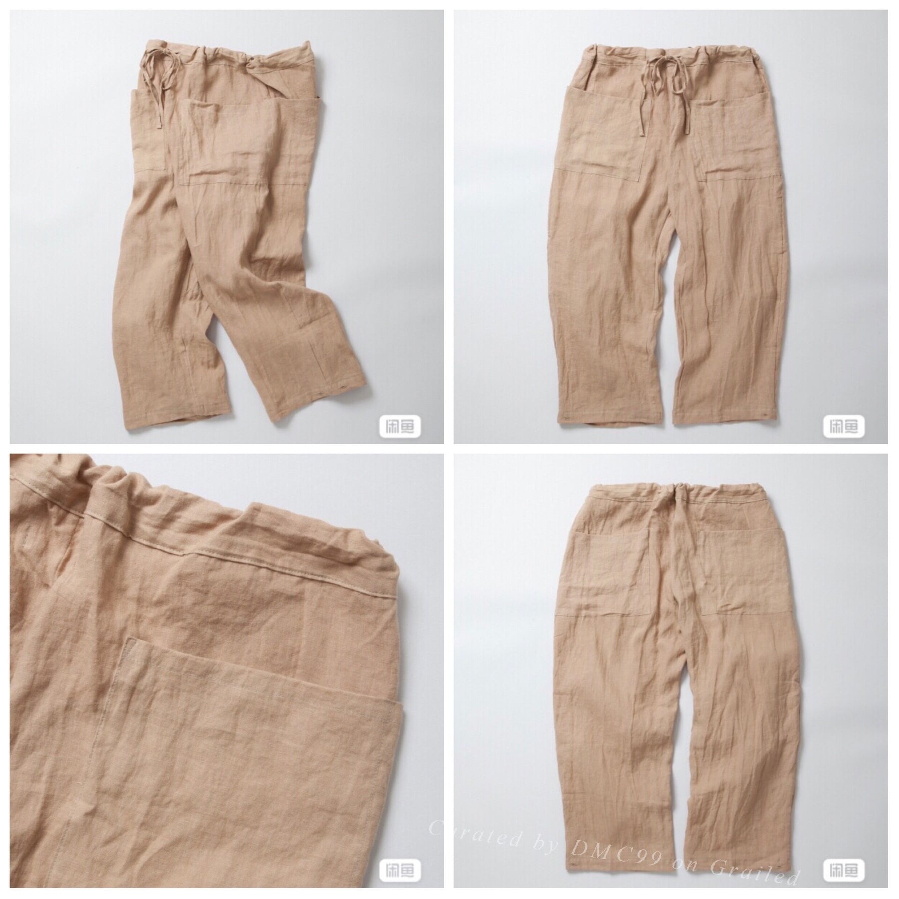 ZEO Men's Linen Wide-Leg Cropped Pants