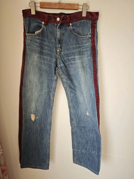 Undercover 02AW Velvet Patchwork Washed Jeans