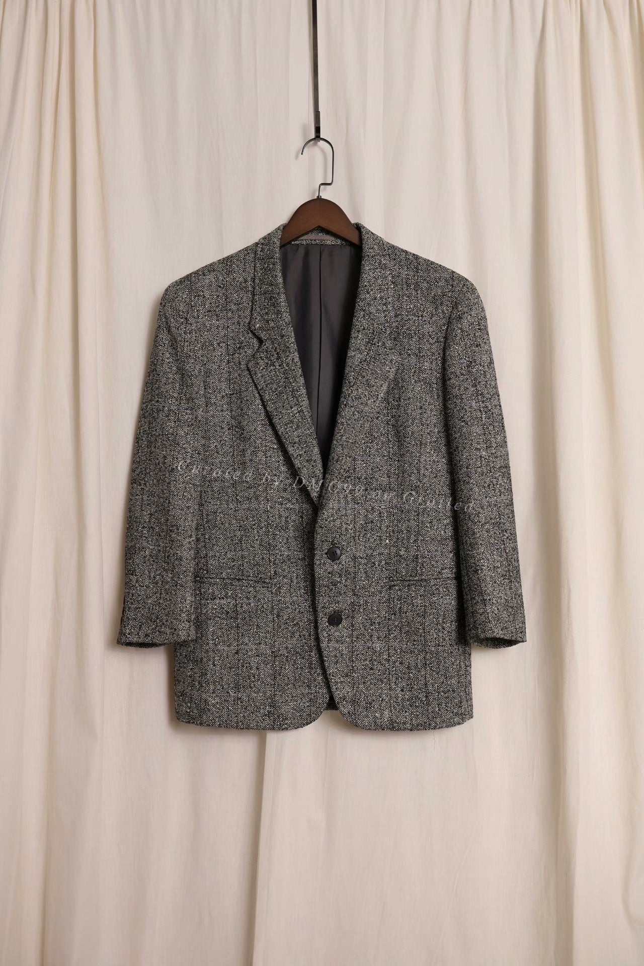 YSL Gray Herringbone Wool Suit Blazer