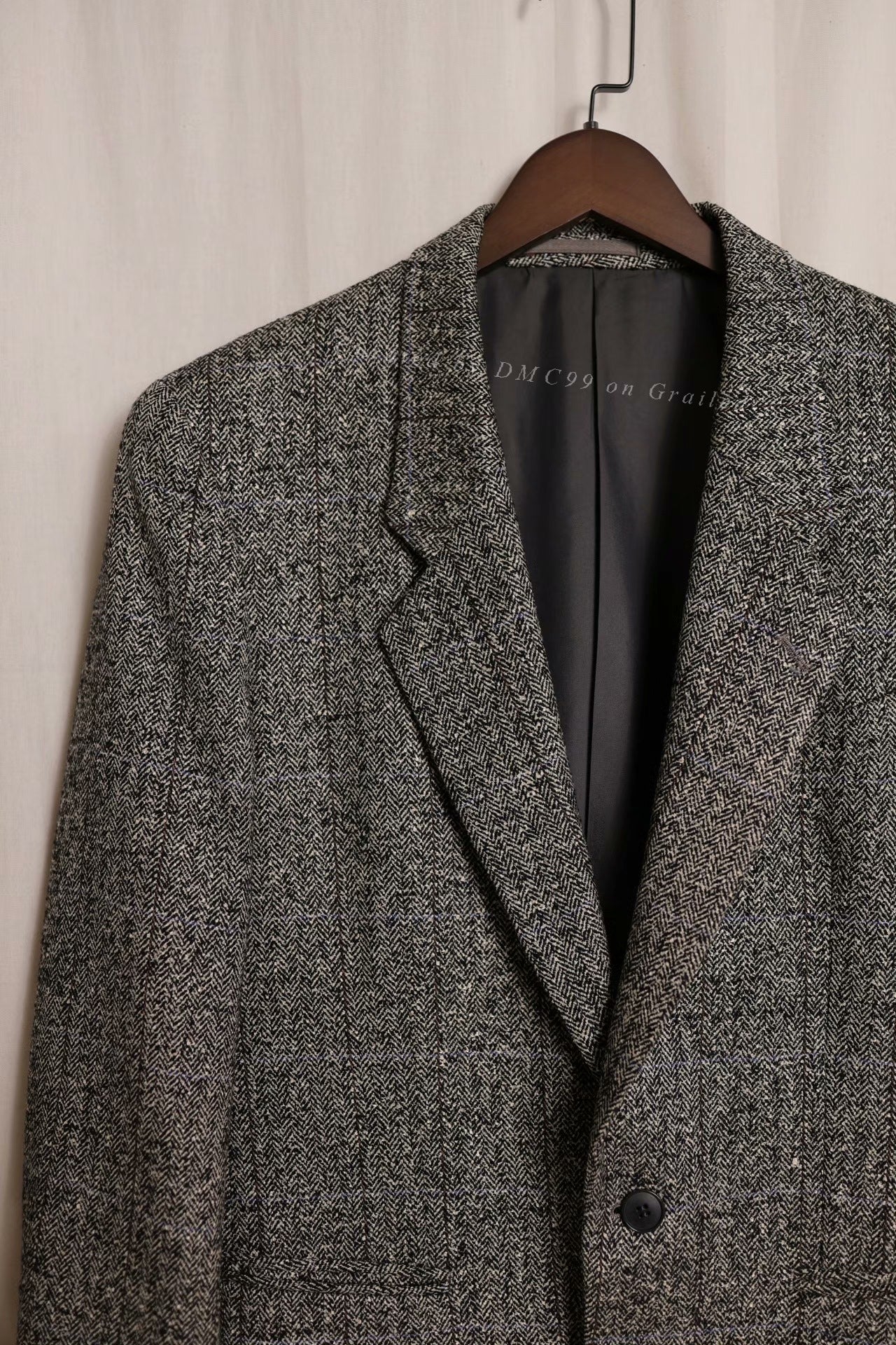 YSL Gray Herringbone Wool Suit Blazer