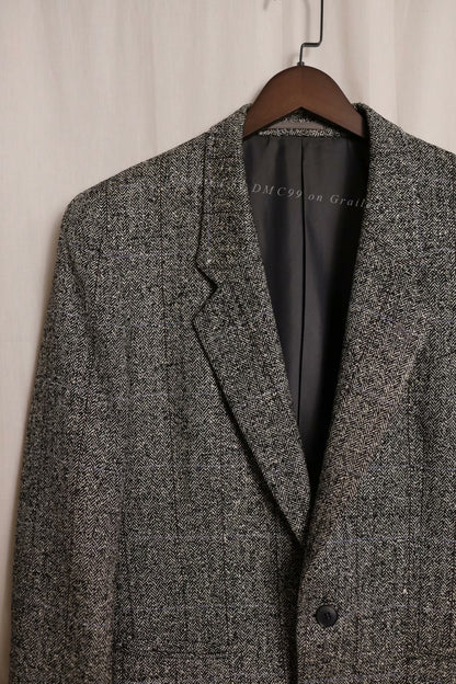 YSL Gray Herringbone Wool Suit Blazer