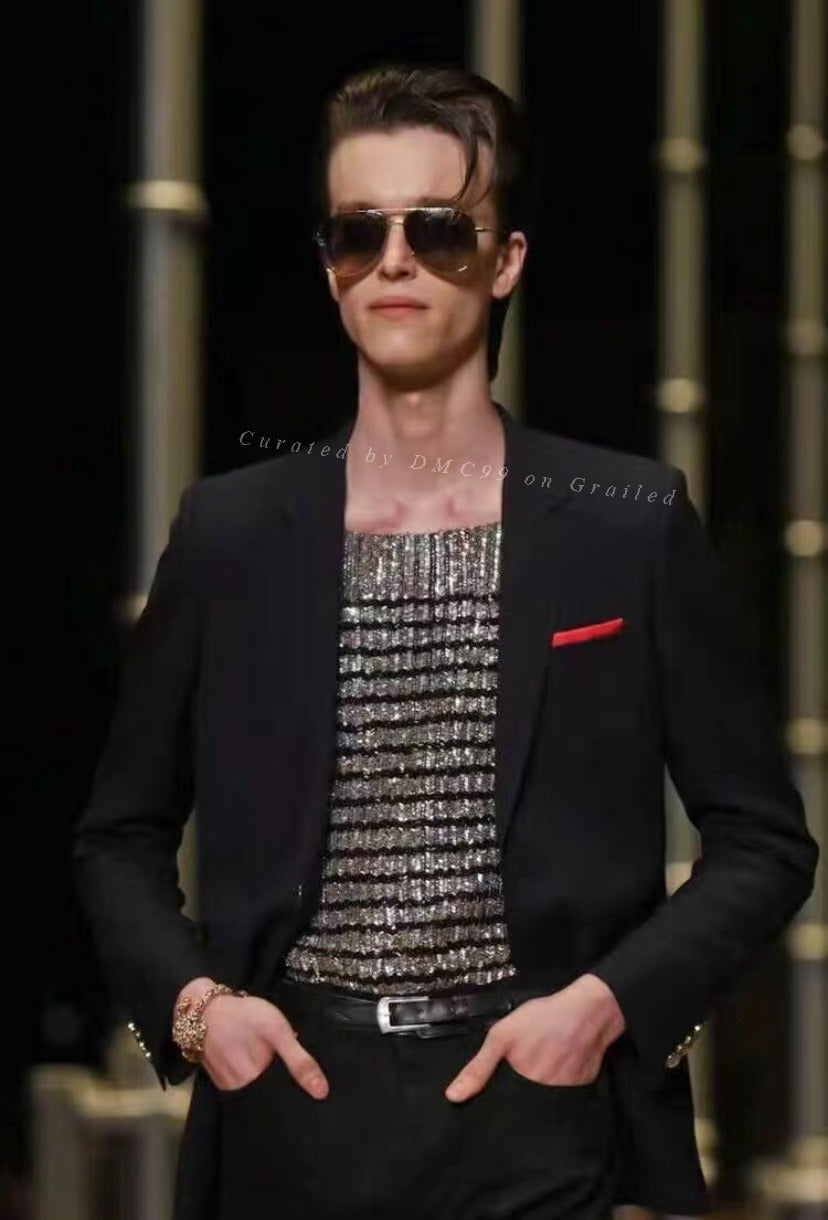 Saint Laurent SLP Wool Gold Button Blazer 48
