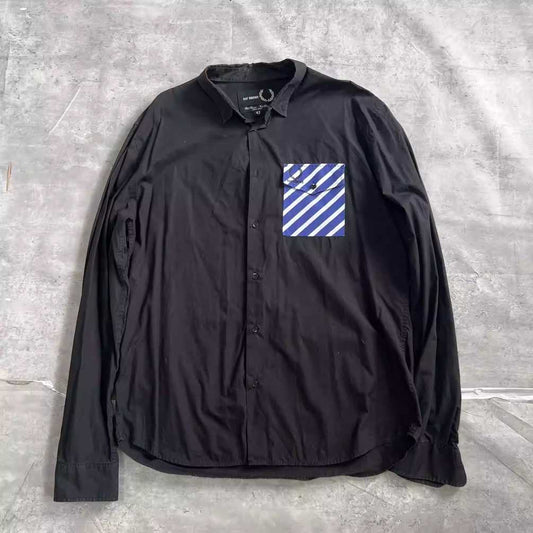 raf-simons-fred-perry-striped-shirtMen's / US XS / EU 42 / 0BlackGently Used in Black, Men's / US XS / EU 42 / 0,Gently Used