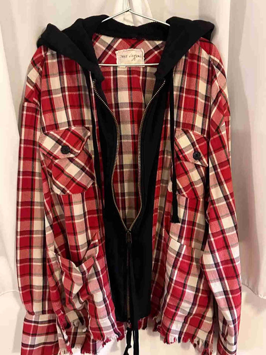 greg-lauren-patchwork-zip-hoodie-jacket-size-2Men's / US M / EU 48-50 / 2RedGently Used in Red, Men's / US M / EU 48-50 / 2,Gently Used