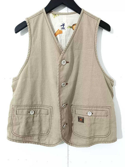 hai sporting cotton khaki pocket carrot print vest