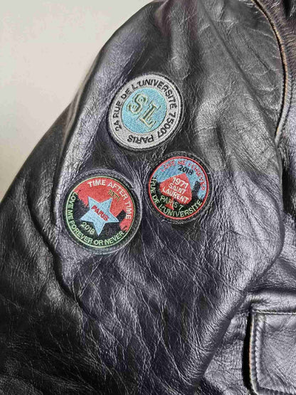 Saint Laurent Pilot badge embroidered leather jacket