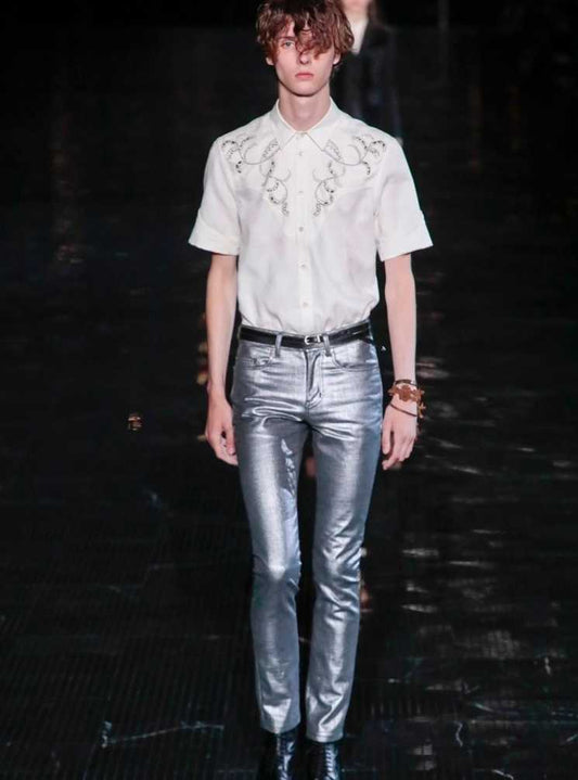 saint-laurent-show-section-silver-coated-jeansMen's / US 30 / EU 46SilverGently Used in Silver, Men's / US 30 / EU 46,Gently Used